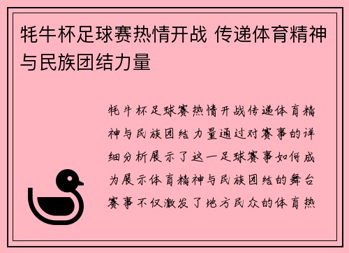 牦牛杯足球赛热情开战 传递体育精神与民族团结力量