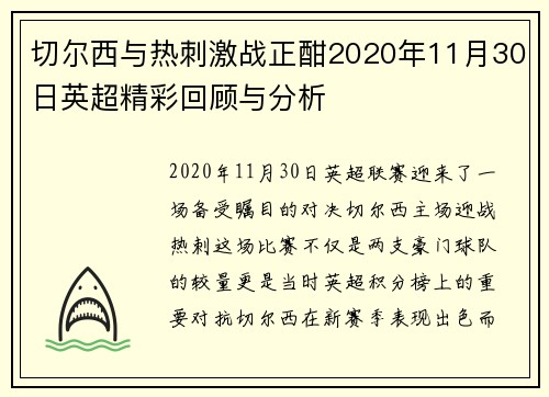 切尔西与热刺激战正酣2020年11月30日英超精彩回顾与分析